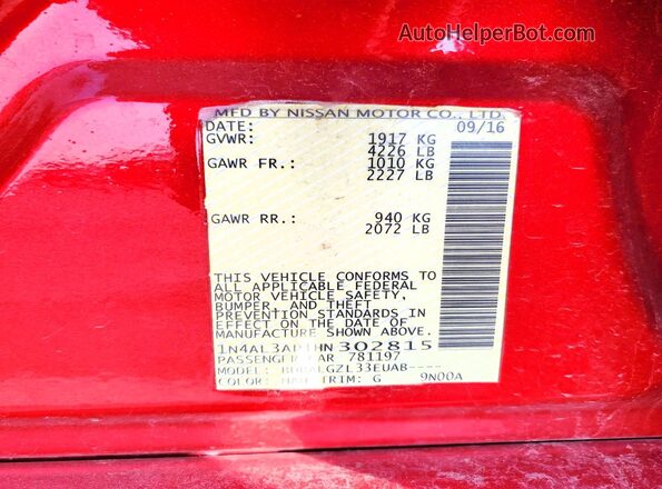 1N4AL3AP1HN302815 2017 NISSAN ALTIMA Красный Вид подкапотного пространства