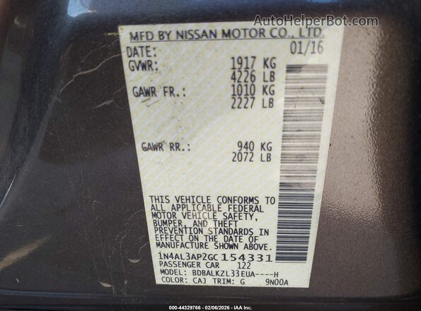 1N4AL3AP2GC154331 2016 NISSAN ALTIMA Gray Widok komory silnika