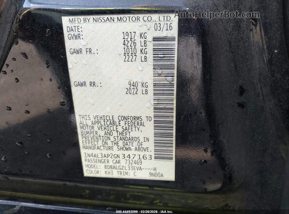 1N4AL3AP2GN347163 2016 NISSAN ALTIMA Black Widok komory silnika