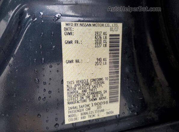 1N4AL3AP2HC190098 2017 NISSAN ALTIMA Black VIN կոդի պիտակի տեսք