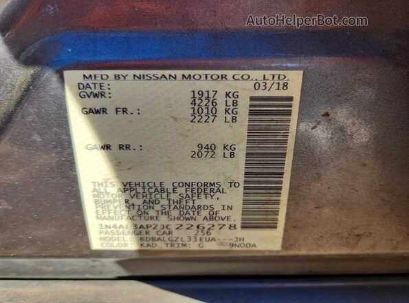 1N4AL3AP2JC226278 2018 NISSAN ALTIMA Gray Vista del compartimento del motor
