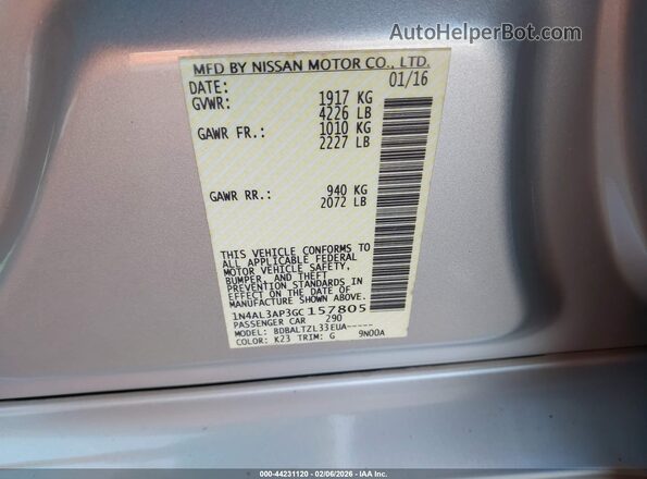 1N4AL3AP3GC157805 2016 NISSAN ALTIMA Silver Widok komory silnika