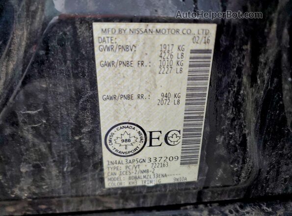 1N4AL3AP5GN337209 2016 NISSAN ALTIMA Black Вид підкапотного простору