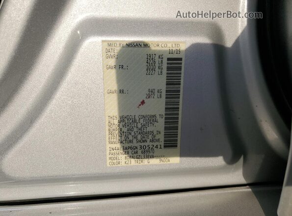 1N4AL3AP6GN305241 2016 NISSAN ALTIMA Серебряный Вид подкапотного пространства