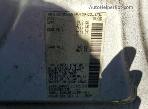 1N4AL3AP9JC239559 2018 NISSAN ALTIMA Белый Вид наклейки с VIN-кодом