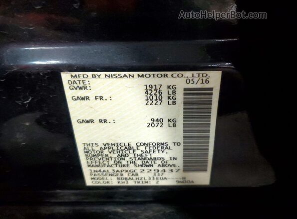 1N4AL3APXGC229437 2016 NISSAN ALTIMA Black ძრავის განყოფილების ხედი