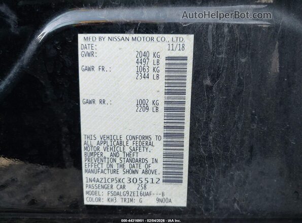 1N4AZ1CP5KC305512 2019 NISSAN LEAF Черный Вид подкапотного пространства