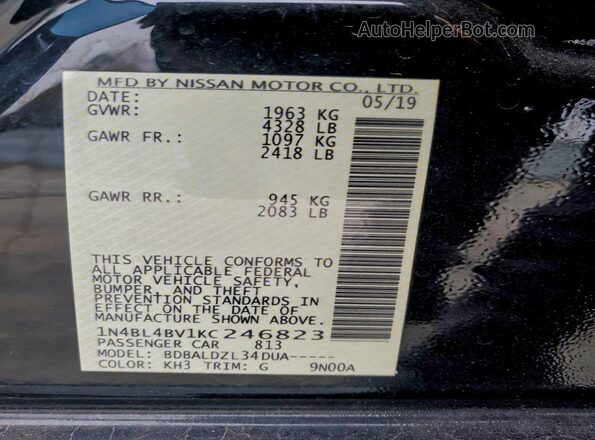1N4BL4BV1KC246823 2019 NISSAN ALTIMA Black Widok naklejki z numerem VIN
