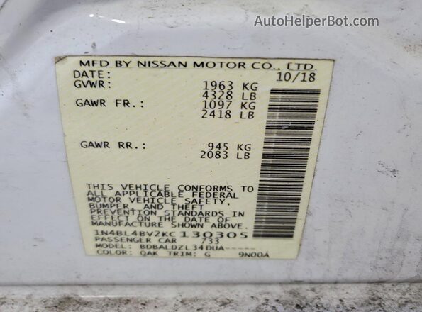 1N4BL4BV2KC130305 2019 NISSAN ALTIMA Белый Вид подкапотного пространства
