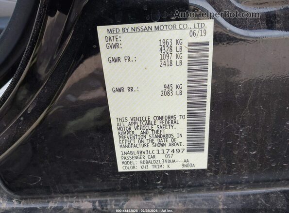 1N4BL4BV3LC117497 2020 NISSAN ALTIMA Черный Вид подкапотного пространства