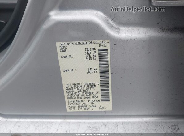 1N4BL4BV3LC189266 2020 NISSAN ALTIMA Серебряный Вид подкапотного пространства