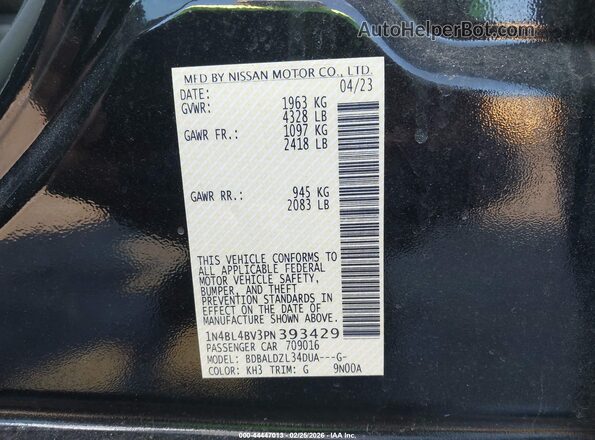 1N4BL4BV3PN393429 2023 NISSAN ALTIMA Черный Вид подкапотного пространства