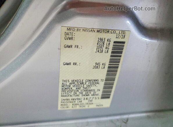 1N4BL4BV9KC167755 2019 NISSAN ALTIMA Silver ძრავის განყოფილების ხედი