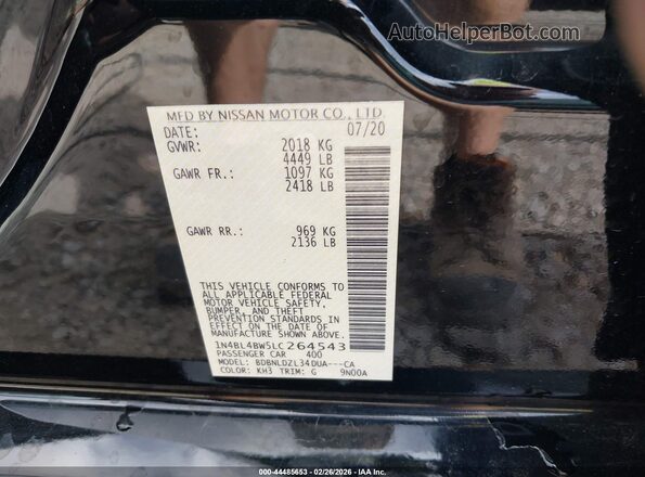 1N4BL4BW5LC264543 2020 NISSAN ALTIMA Black Widok komory silnika