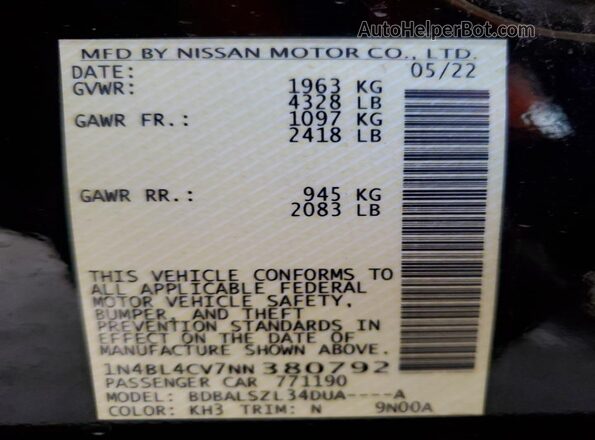 1N4BL4CV7NN380792 2022 NISSAN ALTIMA Black Widok komory silnika