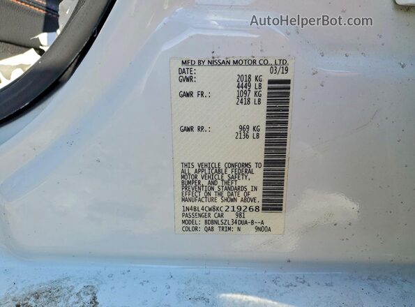 1N4BL4CW8KC219268 2019 NISSAN ALTIMA White Շարժիչի բաժամունքի տեսք