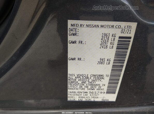 1N4BL4DV5MN365799 2021 NISSAN ALTIMA Серый Вид подкапотного пространства