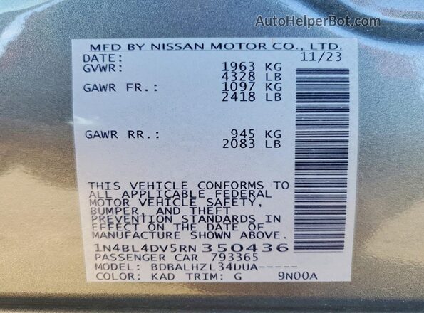 1N4BL4DV5RN350436 2024 NISSAN ALTIMA Серебряный Вид подкапотного пространства
