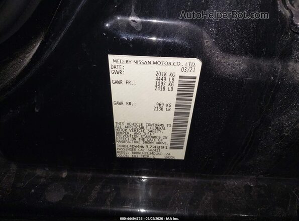 1N4BL4DW4MN374891 2021 NISSAN ALTIMA Черный Вид подкапотного пространства