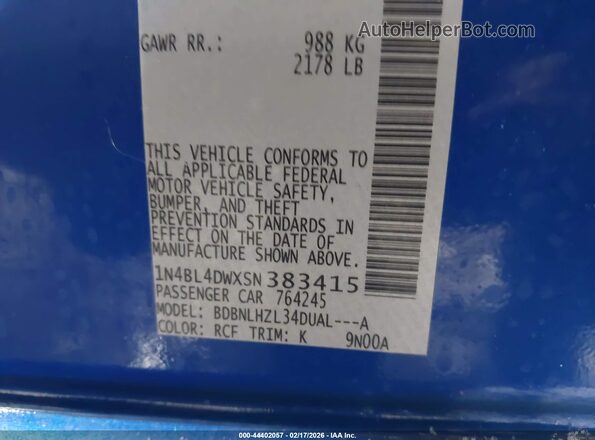 1N4BL4DWXSN383415 2025 NISSAN ALTIMA Синий Вид подкапотного пространства