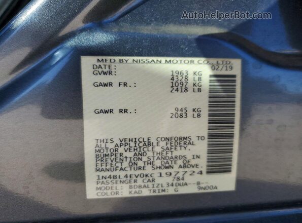 1N4BL4EV0KC197724 2019 NISSAN ALTIMA Серый Вид подкапотного пространства