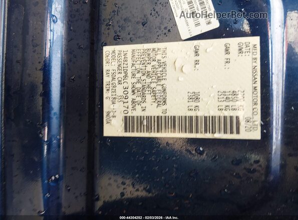 1N4BZ1DP6LC309170 2020 NISSAN LEAF Blue VIN კოდის სტიკერის ხედი