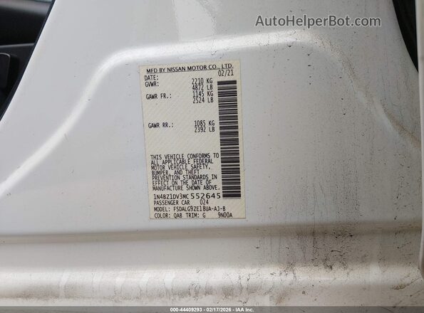 1N4BZ1DV3MC552645 2021 NISSAN LEAF Белый Вид подкапотного пространства