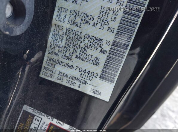 1N6AD0CU6HN704402 2017 NISSAN FRONTIER Black Շարժիչի բաժամունքի տեսք