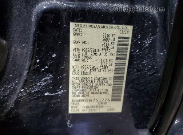 1N6AD0EV2JN751776 2018 NISSAN FRONTIER Черный Вид подкапотного пространства