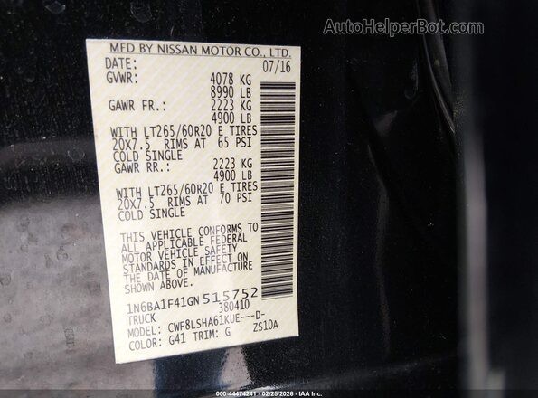 1N6BA1F41GN515752 2016 NISSAN TITAN XD Black Widok komory silnika