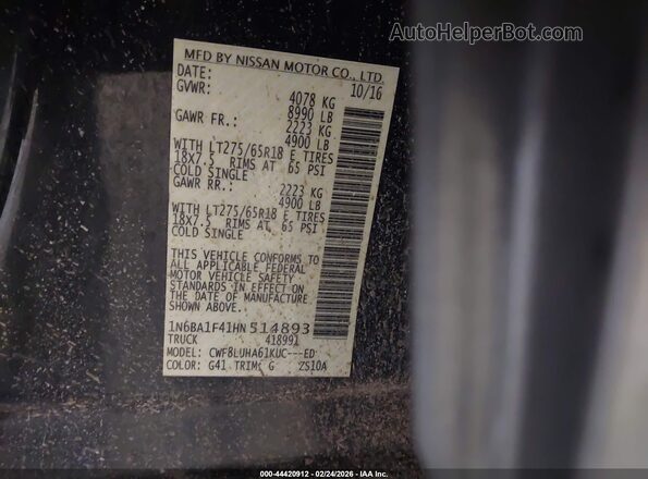 1N6BA1F41HN514893 2017 NISSAN TITAN XD Черный Вид подкапотного пространства