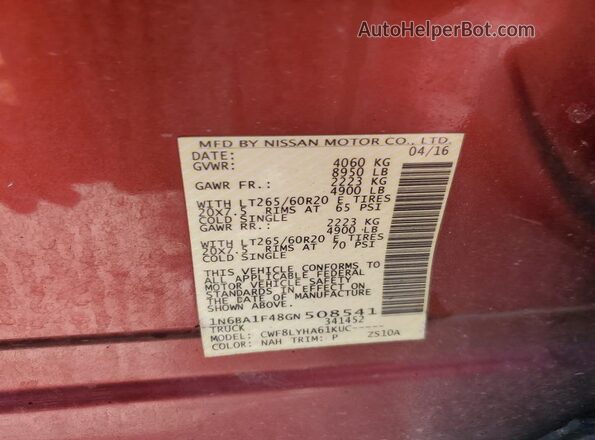 1N6BA1F48GN508541 2016 NISSAN TITAN Красный Вид подкапотного пространства