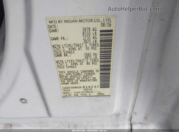 1N6BF0KMXGN814237 2016 NISSAN NV CARGO NV1500 Белый Вид подкапотного пространства