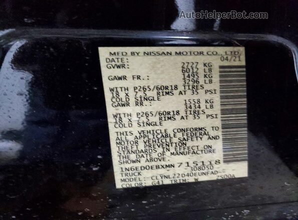 1N6ED0EBXMN715118 2021 NISSAN FRONTIER Black Vista del compartimento del motor
