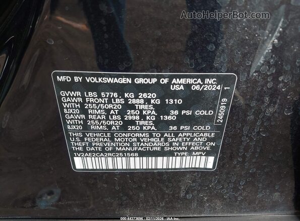1V2AE2CA2RC251568 2024 VOLKSWAGEN ATLAS Черный Вид подкапотного пространства
