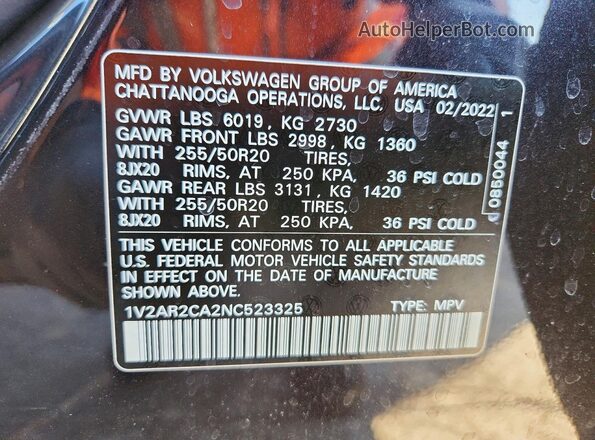 1V2AR2CA2NC523325 2022 VOLKSWAGEN ATLAS Черный Панорамный вид салона 360°