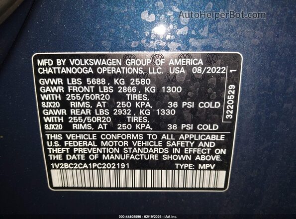 1V2BC2CA1PC202191 2023 VOLKSWAGEN ATLAS Blue Engine compartment view