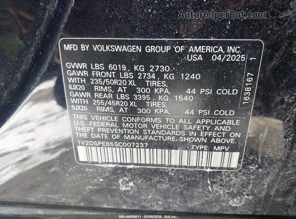 1V2DSPE85SC007237 2025 VOLKSWAGEN ID.4 Черный Вид подкапотного пространства