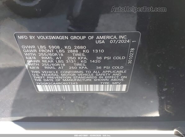 1V2GR2CA4RC607243 2024 VOLKSWAGEN ATLAS Черный Вид подкапотного пространства
