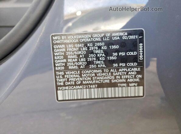 1V2HE2CA9MC217487 2021 VOLKSWAGEN ATLAS Gray ძრავის განყოფილების ხედი