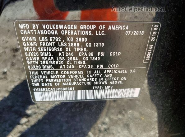 1V2SR2CA3JC588361 2018 VOLKSWAGEN ATLAS Черный Вид наклейки с VIN-кодом