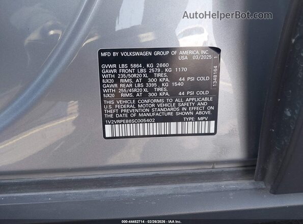 1V2VRPE86SC005402 2025 VOLKSWAGEN ID.4 Gray Vista del compartimento del motor
