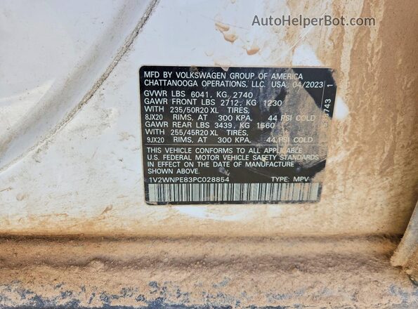 1V2WNPE83PC028854 2023 VOLKSWAGEN ID.4 White Вид наклейки з VIN-кодом