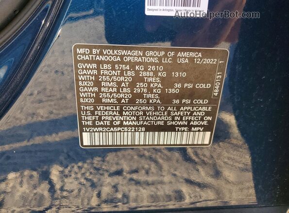 1V2WR2CA5PC522128 2023 VOLKSWAGEN ATLAS Blue 360 interior view