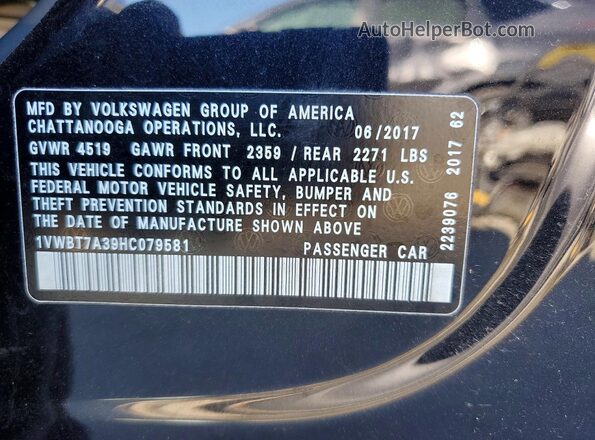 1VWBT7A39HC079581 2017 VOLKSWAGEN PASSAT Black Widok komory silnika