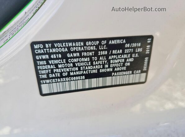 1VWCS7A3XGC069535 2016 VOLKSWAGEN PASSAT White Vista del compartimento del motor