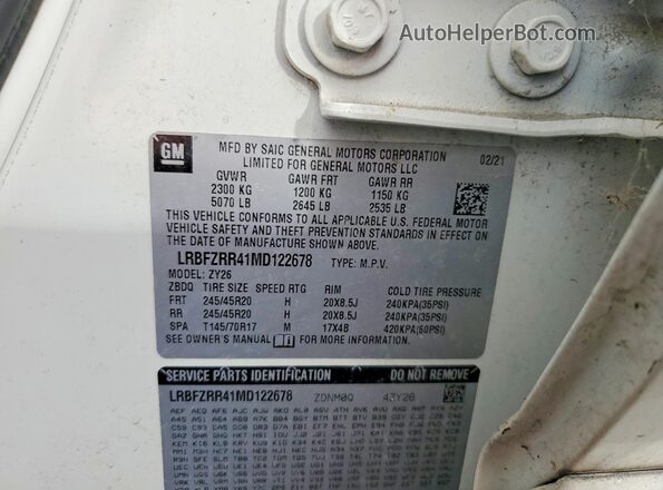 LRBFZRR41MD122678 2021 BUICK ENVISION White Vista interior de 360 grados