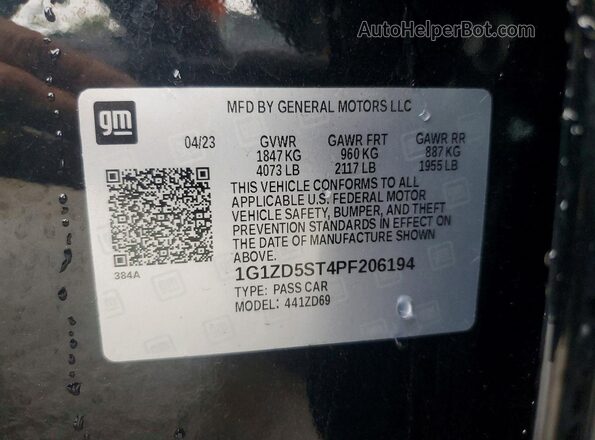 1G1ZD5ST4PF206194 2023 CHEVROLET MALIBU Черный Панорамный вид салона 360°