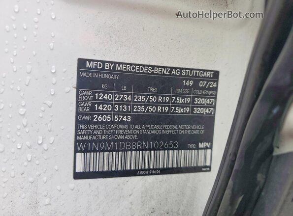 W1N9M1DB8RN102653 2024 MERCEDES-BENZ EQB White სალონის 360-გრადუსიანი ხედი
