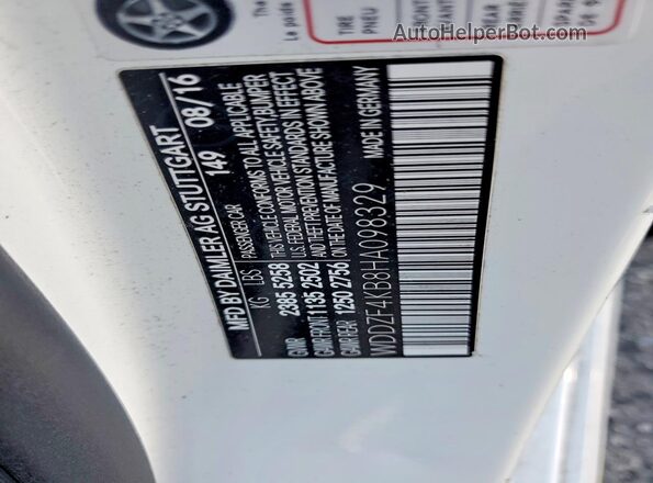 WDDZF4KB8HA098329 2017 MERCEDES-BENZ E White Vista de la etiqueta del VIN